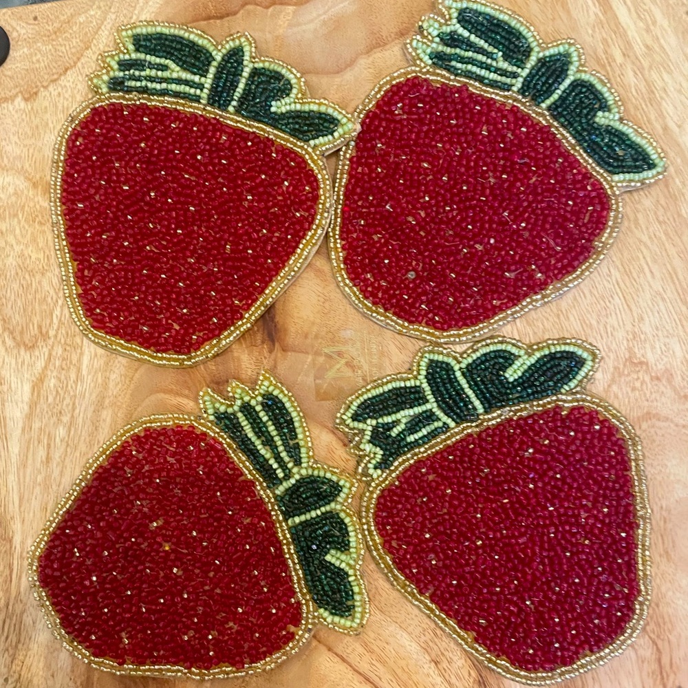Cloud9 Designs Strawberry Hand Beaded Coasters Gorgeous & Unique Brand New NWT